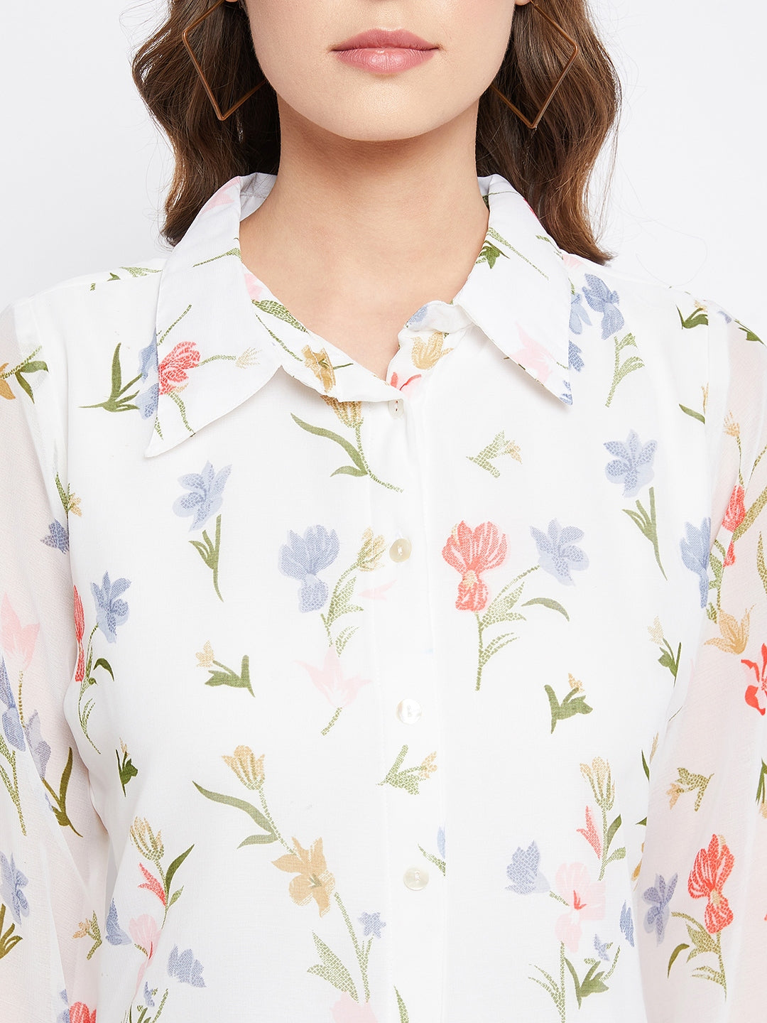 Printed Shirt Collar Georgette Tunic