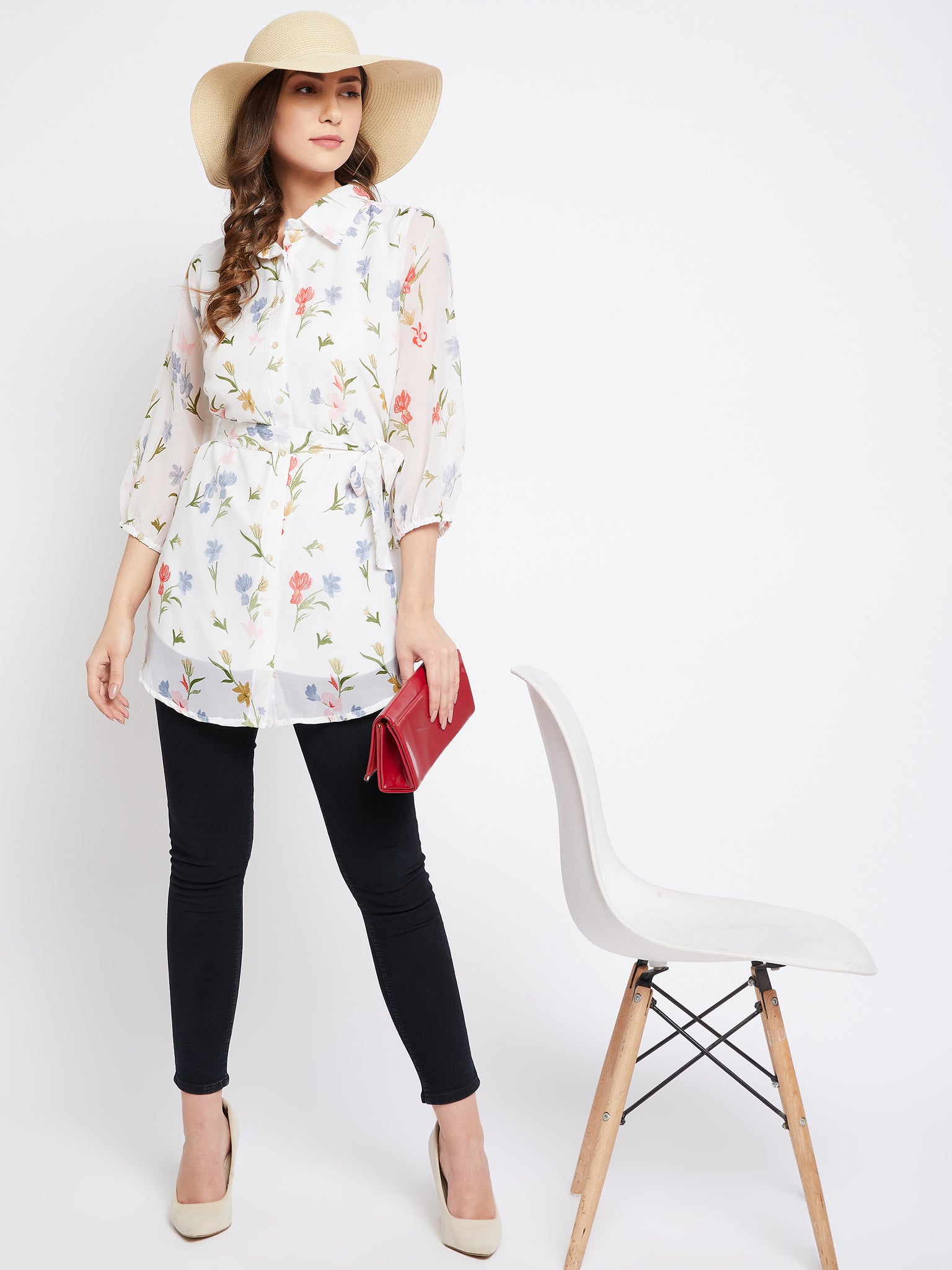 Printed Shirt Collar Georgette Tunic