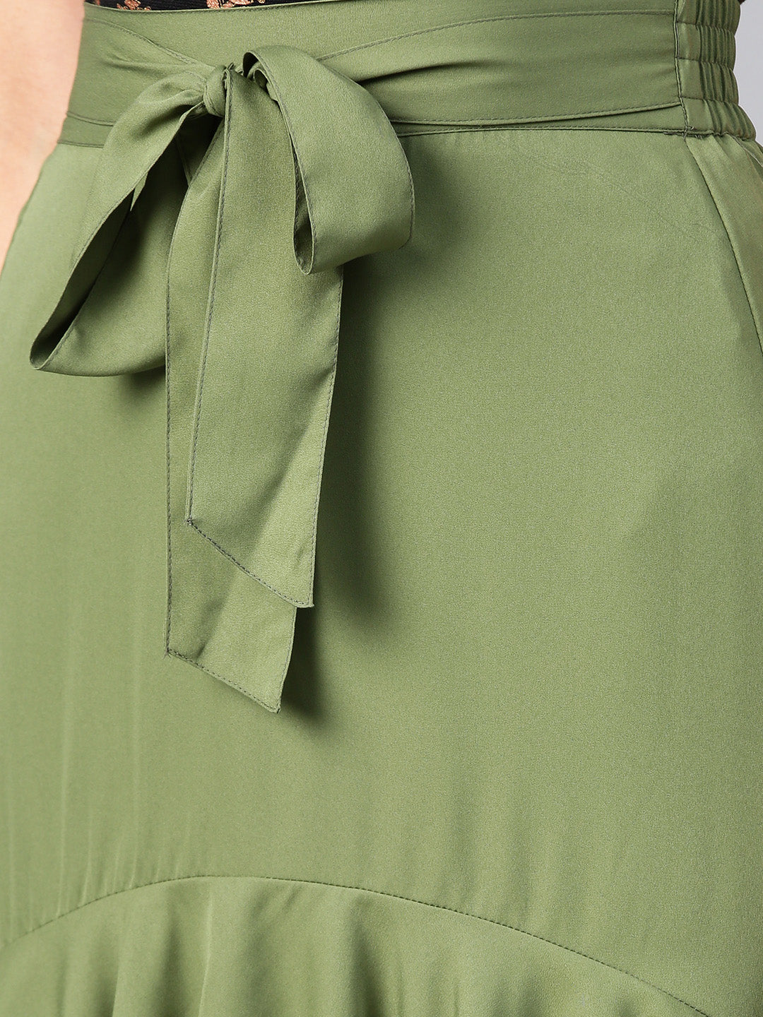 Olive Long Ruffle High Low Skirt (Sku-BLMG12804).