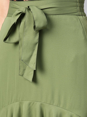 Olive Long Ruffle High Low Skirt (Sku-BLMG12804).