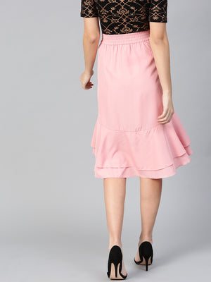 Peach Ruffled High Low Skirt (Sku-BLMG12806).