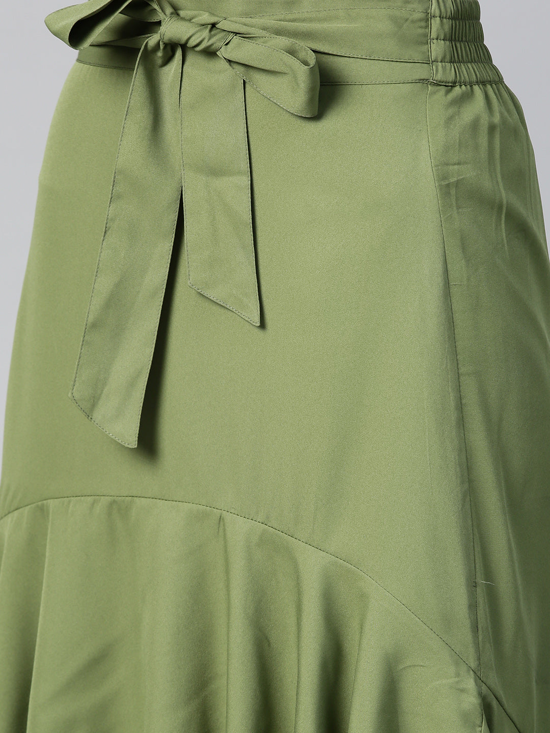 Olive Ruffled High Low Skirt (Sku-BLMG12807).