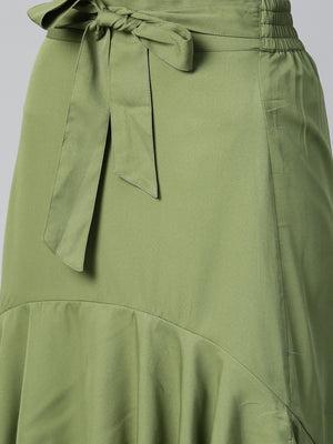 Olive Ruffled High Low Skirt (Sku-BLMG12807).