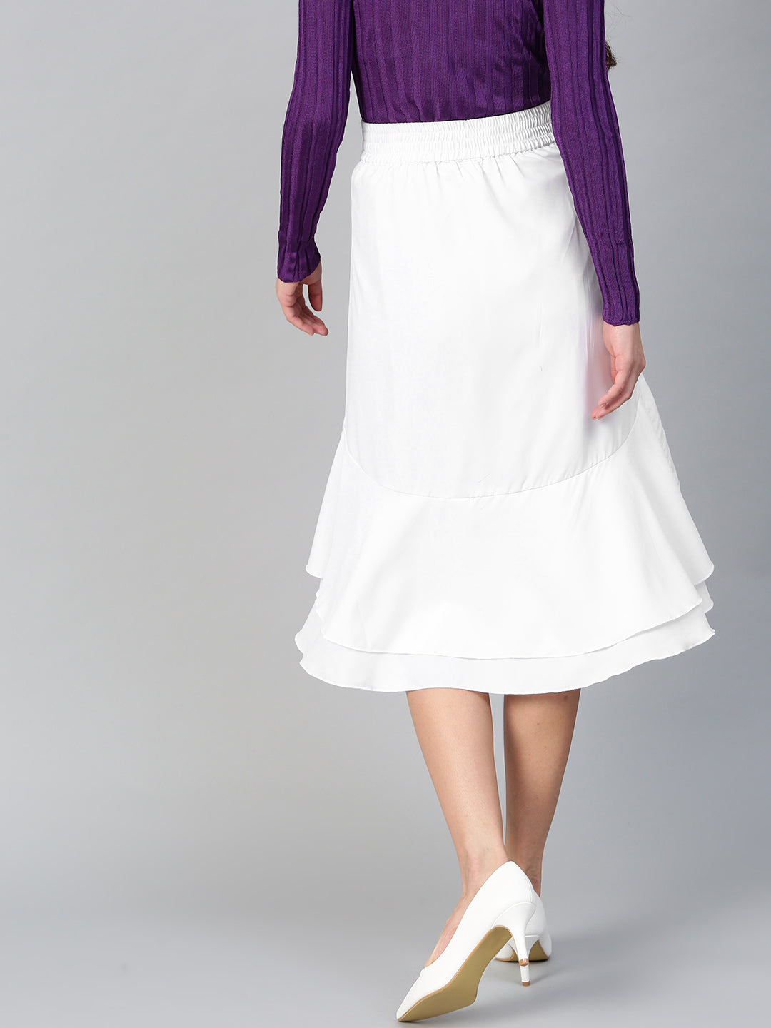 White Ruffled High Low Skirt (Sku- BLMG12810).