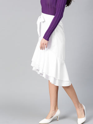 White Ruffled High Low Skirt (Sku- BLMG12810).