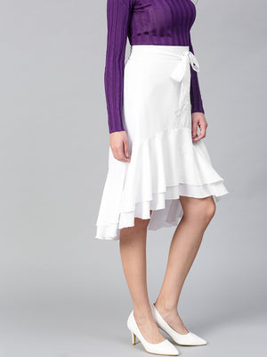 White Ruffled High Low Skirt (Sku- BLMG12810).