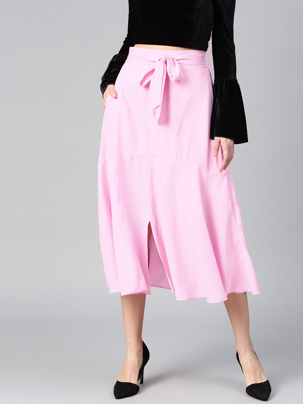 Pink A Line Front Slit Skirt (Sku- BLMG12811).