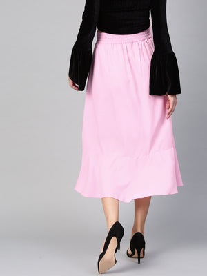 Pink A Line Front Slit Skirt (Sku- BLMG12811).