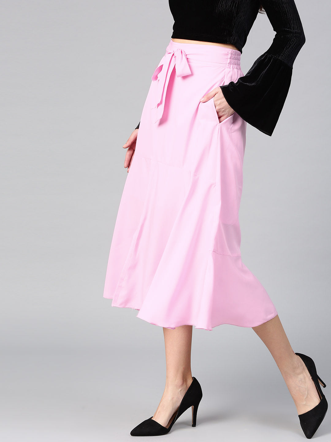 Pink A Line Front Slit Skirt (Sku- BLMG12811).