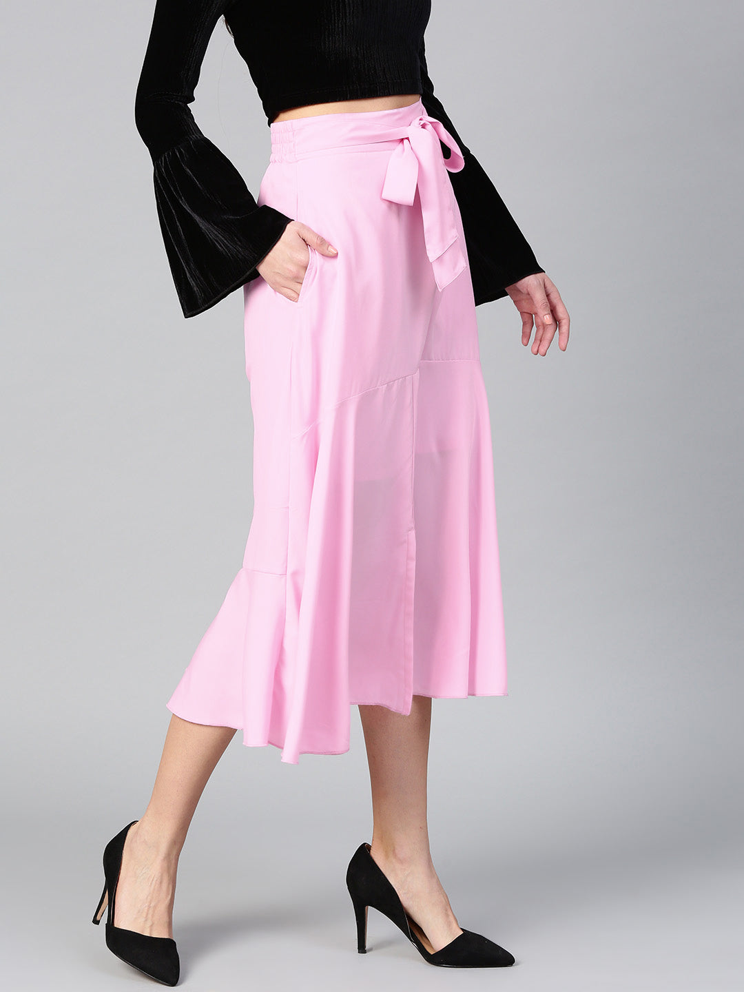 Pink A Line Front Slit Skirt (Sku- BLMG12811).