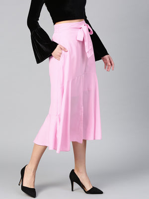 Pink A Line Front Slit Skirt (Sku- BLMG12811).