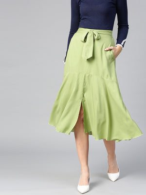 Green A Line With Front Slit Skirt (Sku-BLMG12812).