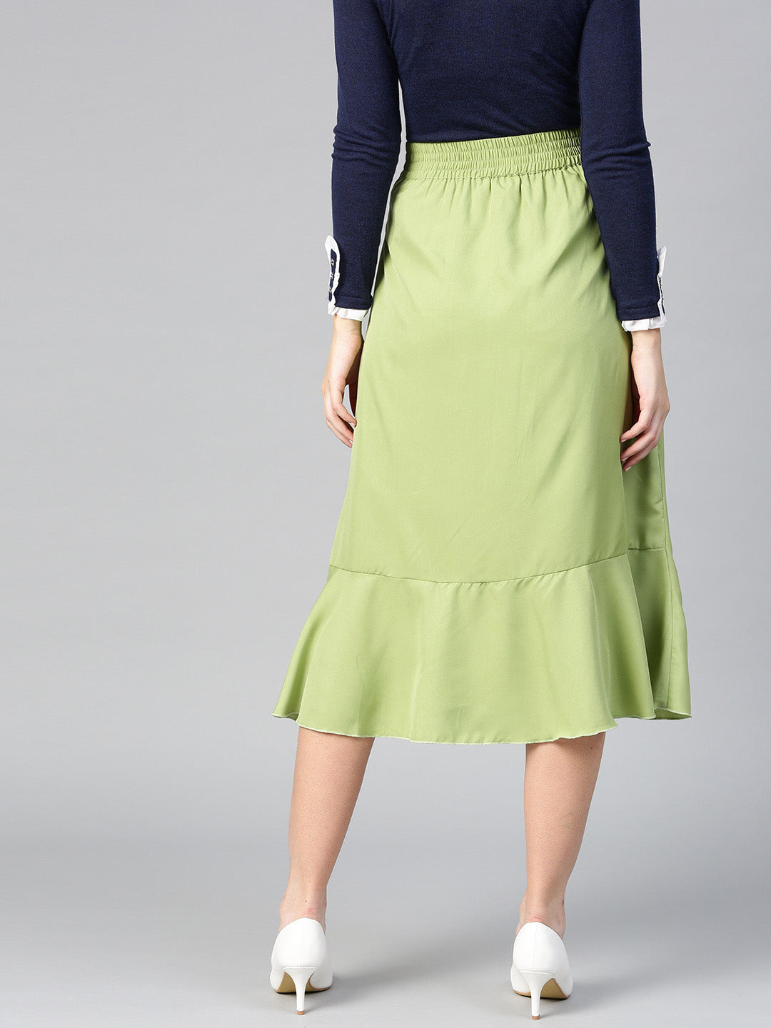 Green A Line With Front Slit Skirt (Sku-BLMG12812).