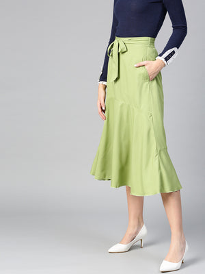 Green A Line With Front Slit Skirt (Sku-BLMG12812).