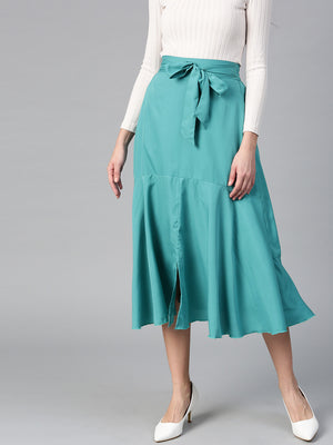 Teal Green A Line With Front Slit Skirt (Sku- BLMG12813).