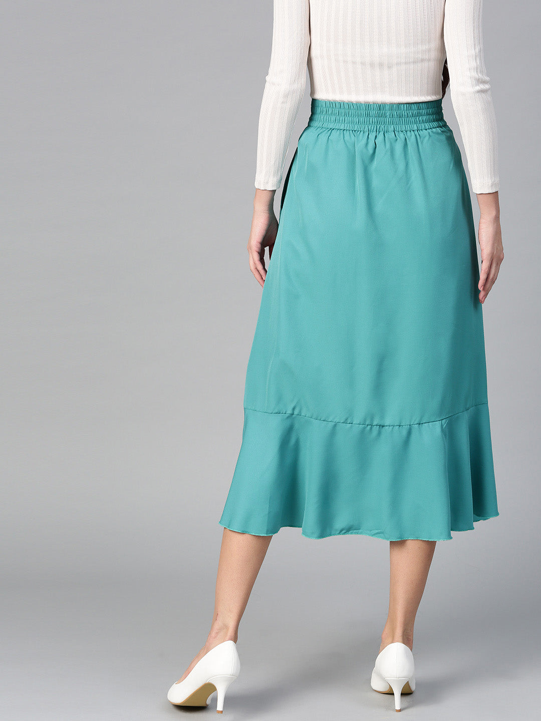 Teal Green A Line With Front Slit Skirt (Sku- BLMG12813).