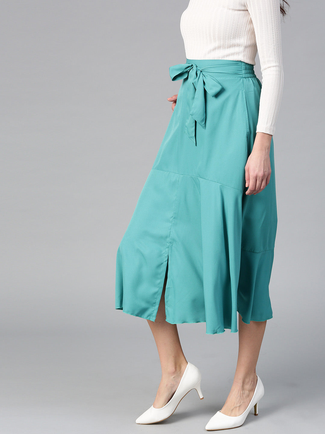 Teal Green A Line With Front Slit Skirt (Sku- BLMG12813).