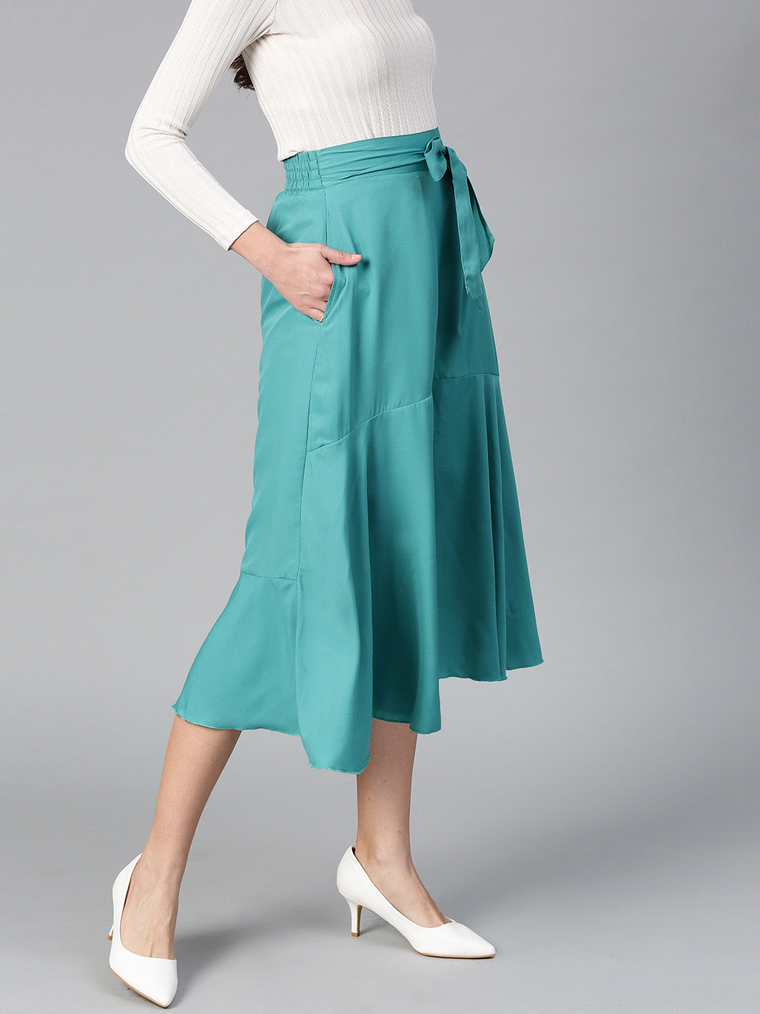 Teal Green A Line With Front Slit Skirt (Sku- BLMG12813).