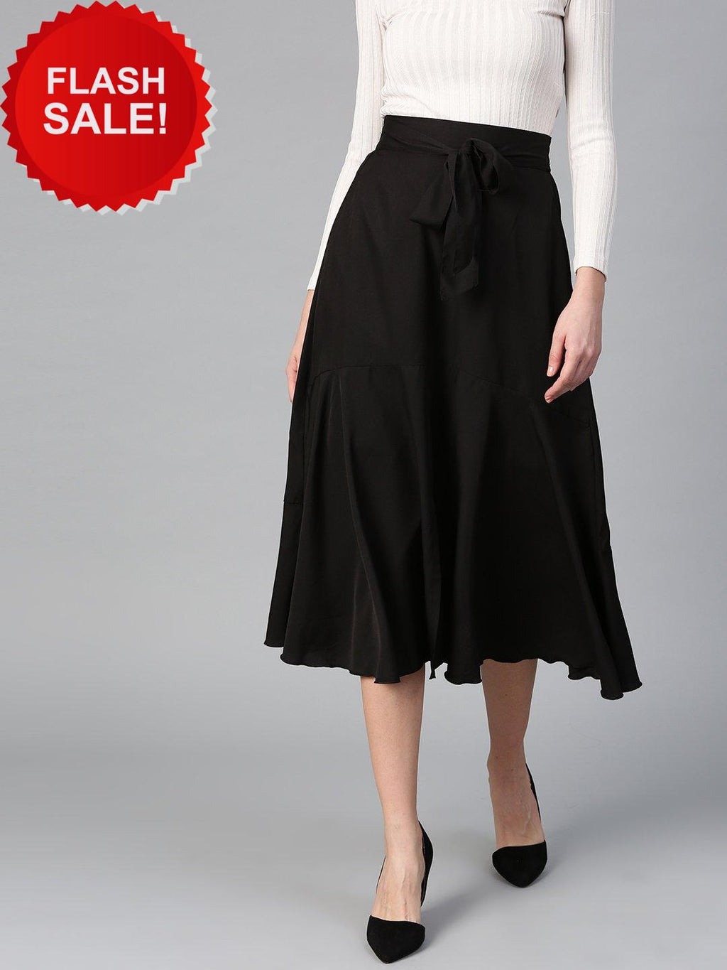 Black Crepe A Line With Front Slit Skirt (Sku- BLMG12815).