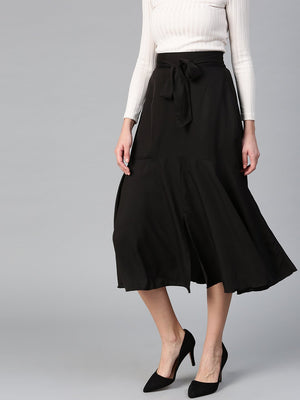 Black Crepe A Line With Front Slit Skirt (Sku- BLMG12815).