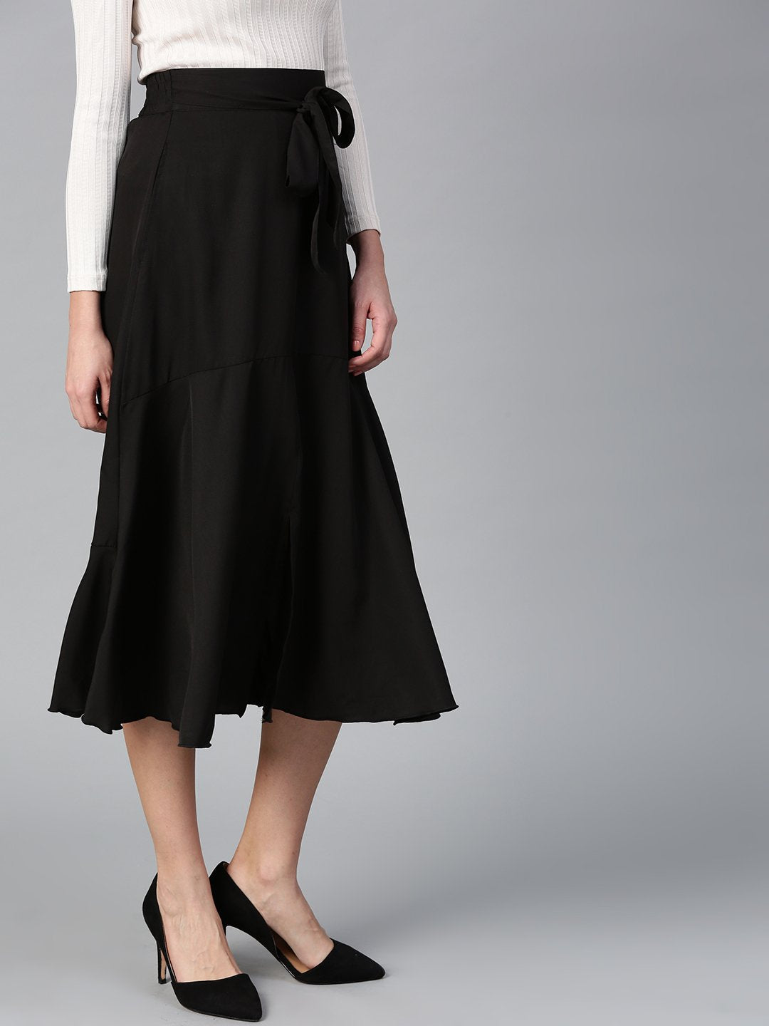 Black Crepe A Line With Front Slit Skirt (Sku- BLMG12815).