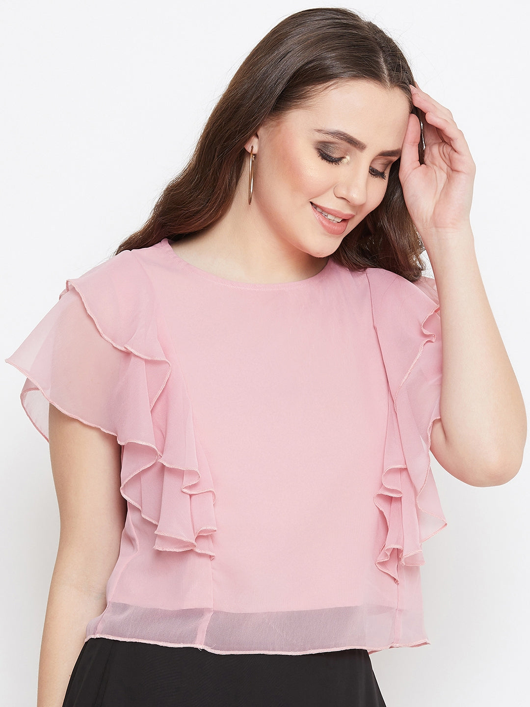 Pink Layered Crop Top (Sku- BLMG20212) - BITTERLIME