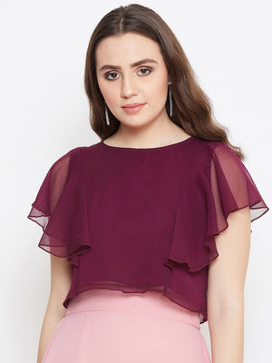 Burgundy Solid Ruffled Crop Top(Sku- BLMG20214).