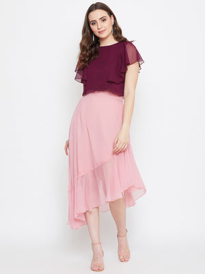 Burgundy Solid Ruffled Crop Top(Sku- BLMG20214).