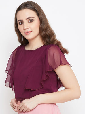 Burgundy Solid Ruffled Crop Top(Sku- BLMG20214).