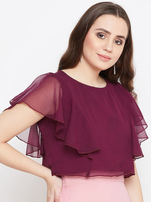 Burgundy Solid Ruffled Crop Top(Sku- BLMG20214).