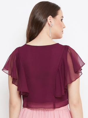 Burgundy Solid Ruffled Crop Top(Sku- BLMG20214).