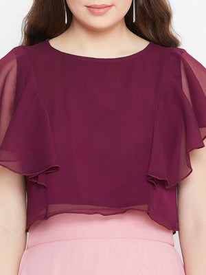 Burgundy Solid Ruffled Crop Top(Sku- BLMG20214).