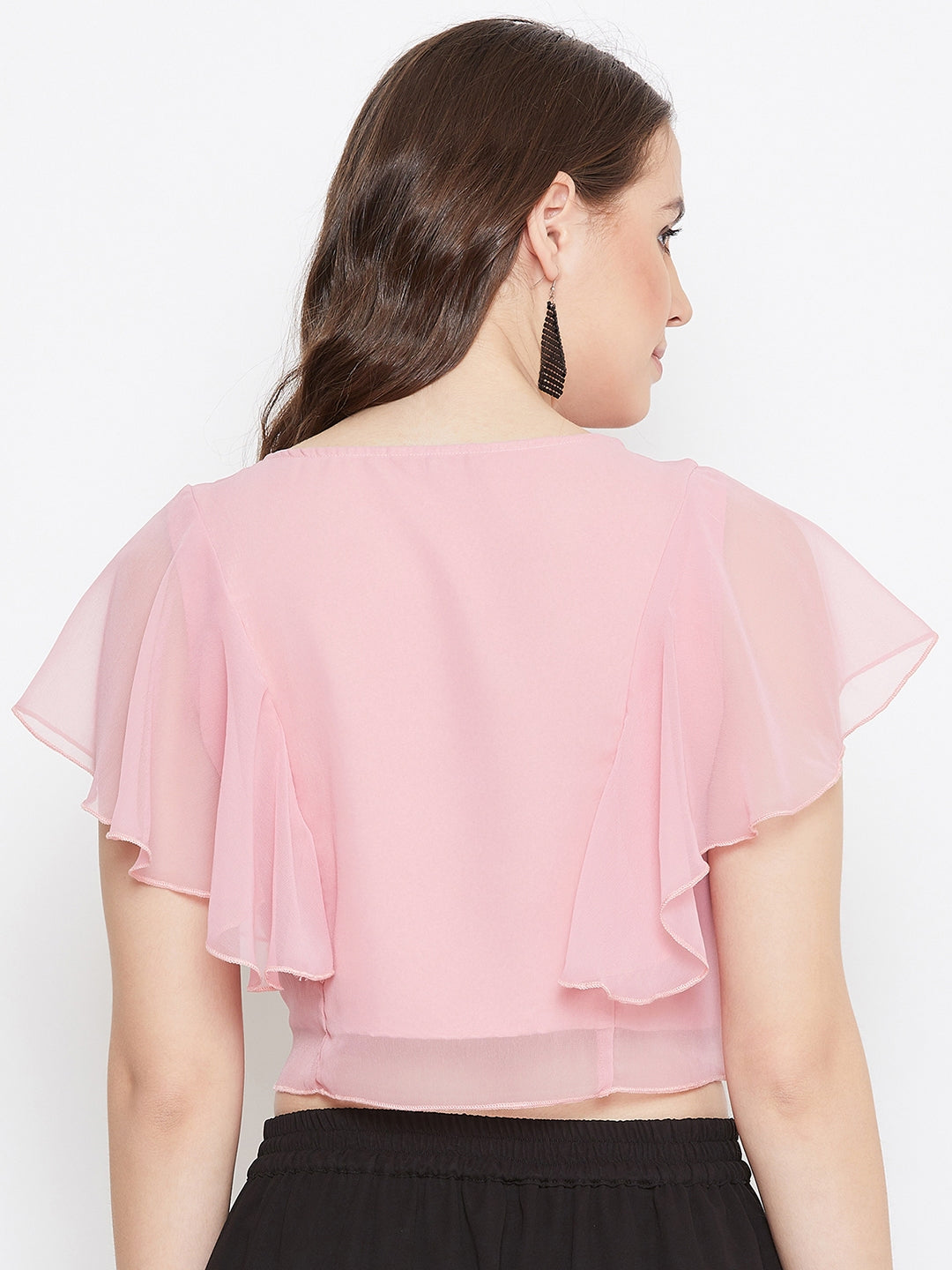 Peach Solid Ruffled Crop Top( Sku- BLMG20215).