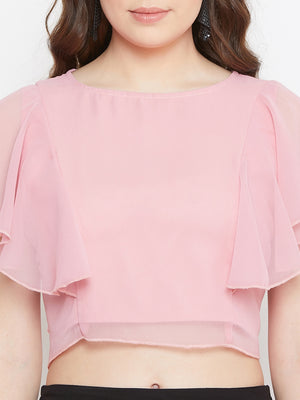 Peach Solid Ruffled Crop Top( Sku- BLMG20215).