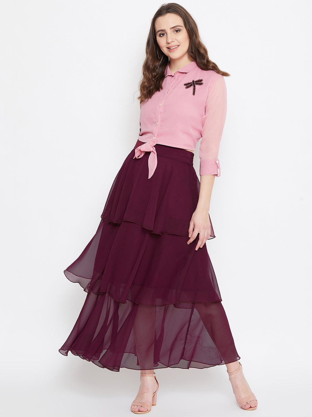 Burgundy Layered Skirt (Sku- BLMG20216).