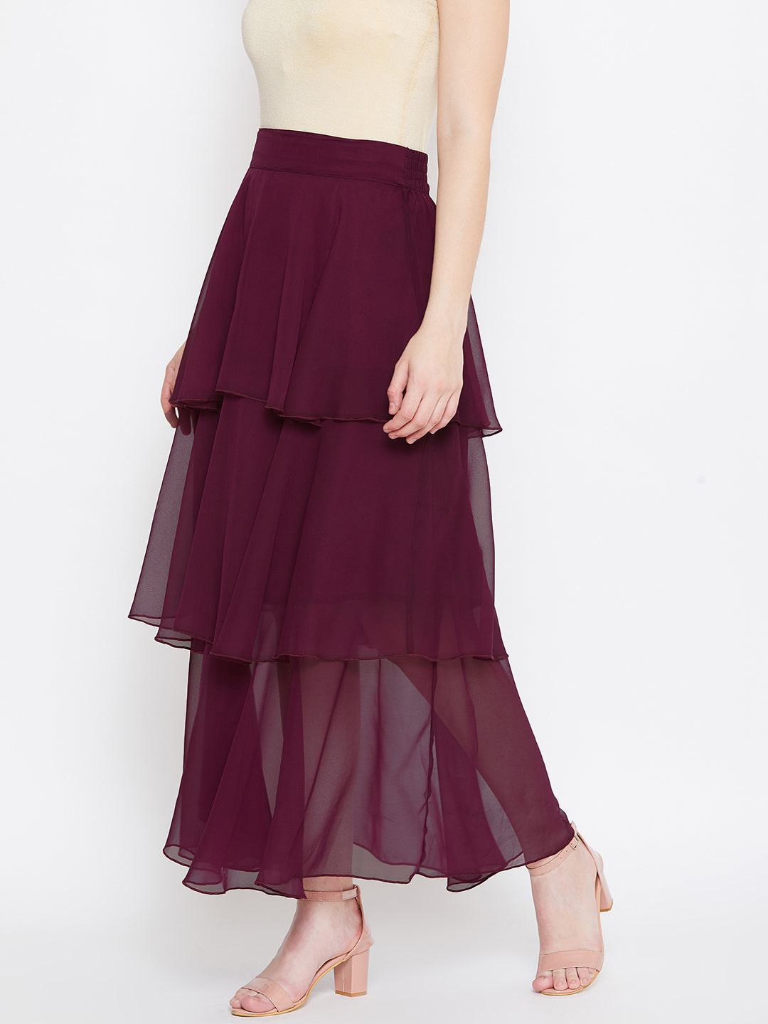Burgundy Layered Skirt (Sku- BLMG20216).