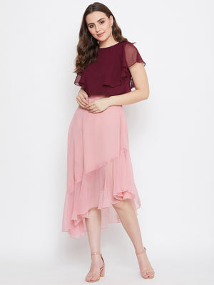 Pink Asymmetrical Ruffled Skirt (Sku- BLMG20218).