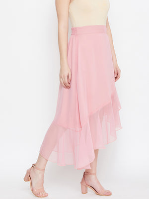 Pink Asymmetrical Ruffled Skirt (Sku- BLMG20218).