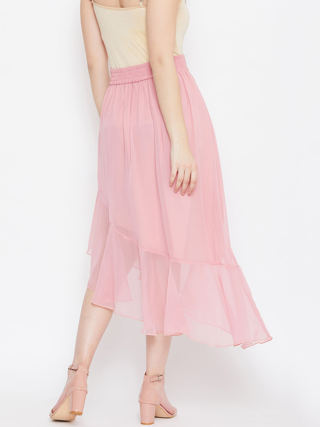 Pink Asymmetrical Ruffled Skirt (Sku- BLMG20218).