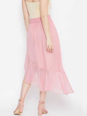 Pink Asymmetrical Ruffled Skirt (Sku- BLMG20218).