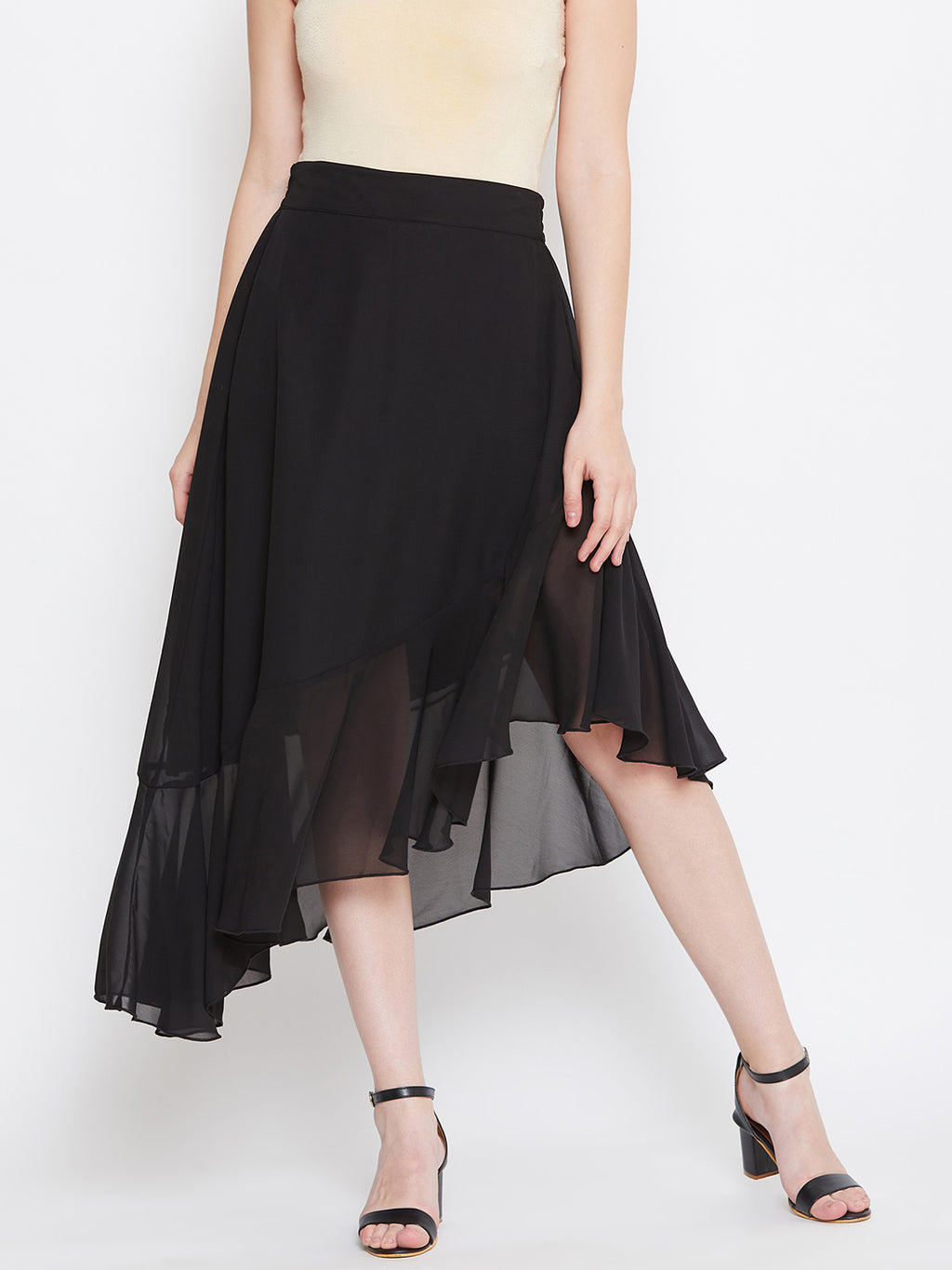 Black Asymmetrical Ruffled Skirt (Sku- BLMG20219).