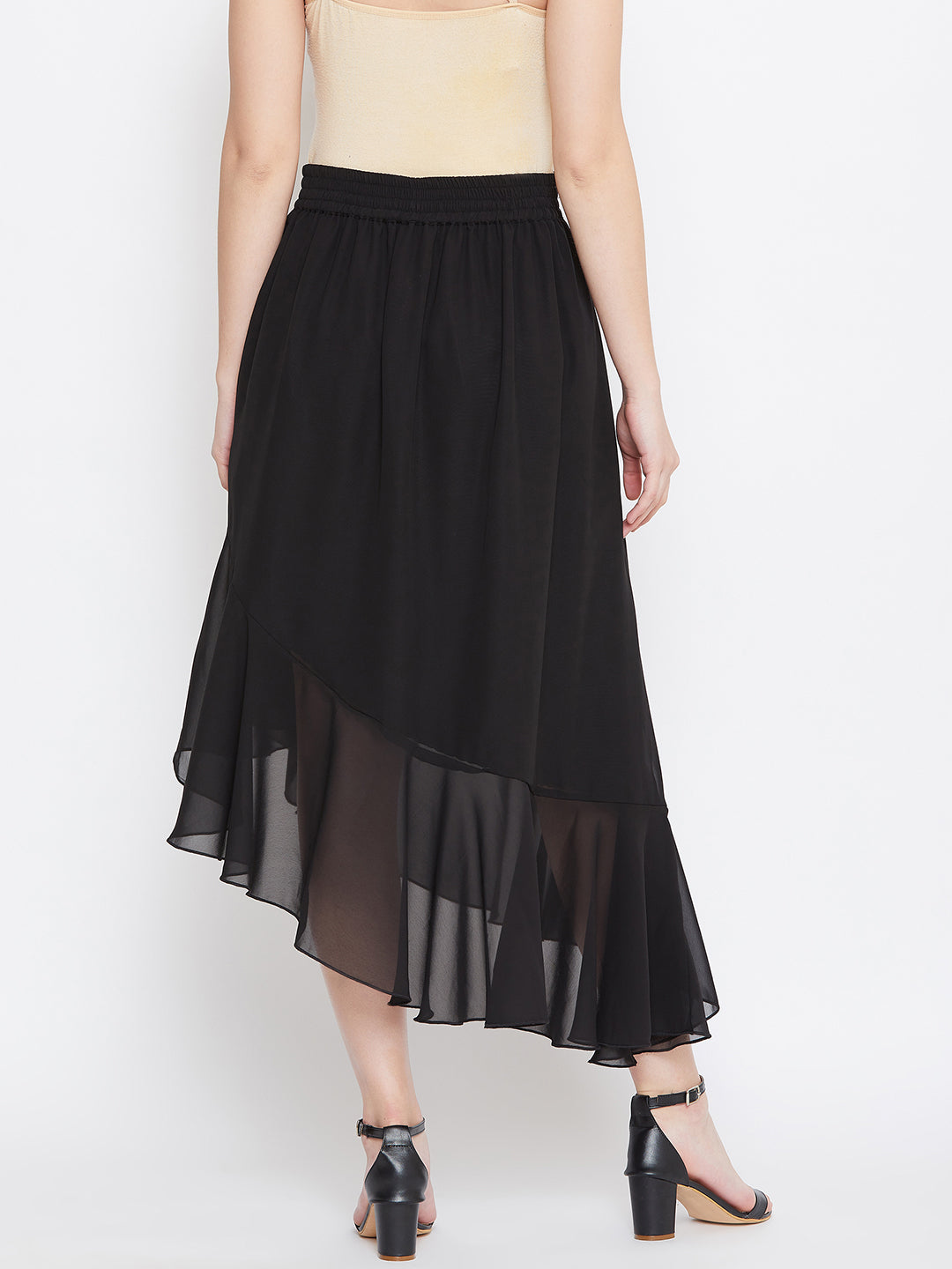 Black Asymmetrical Ruffled Skirt (Sku- BLMG20219).