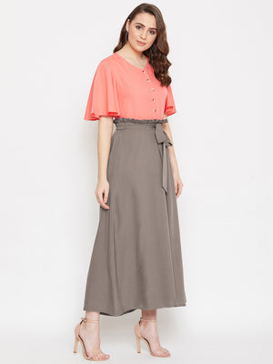 V-Neck Front Button Top & Skirt Set.