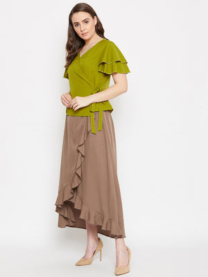 Overlap Top & Ruffle Skirt Set (Sku-BLMG20288).