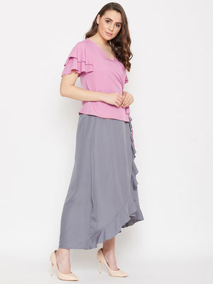 Overlap Top & Ruffle Skirt Set (Sku-BLMG20289).