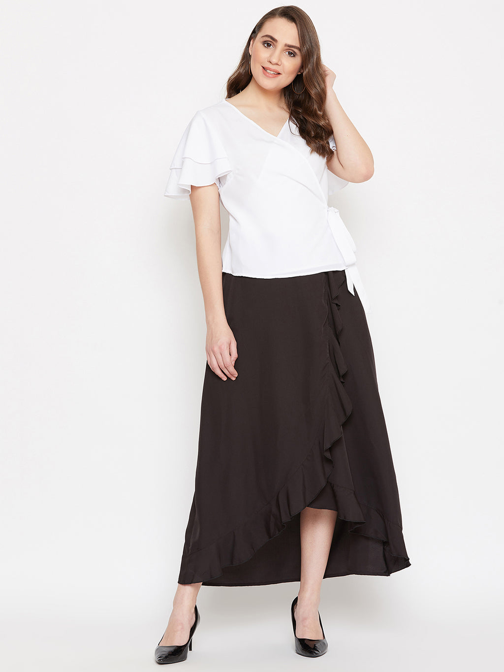 Overlap Top & Ruffle Skirt Set (Sku- BLMG20290).