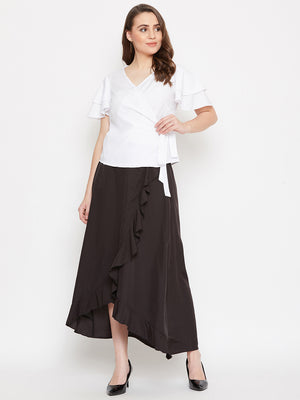 Overlap Top & Ruffle Skirt Set (Sku- BLMG20290).