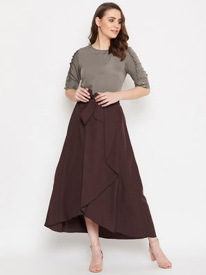 Frill Sleeve Top & Asymmetrical Skirt  Set (Sku-BLMG20291).