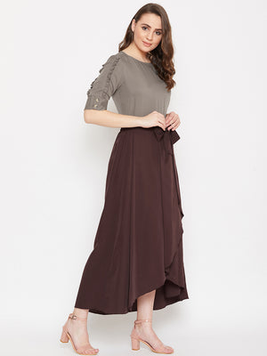 Frill Sleeve Top & Asymmetrical Skirt  Set (Sku-BLMG20291).