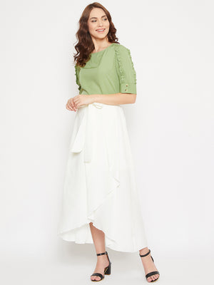 Frill Sleeve Top & Asymmetrical Skirt Set (Sku-BLMG20293).